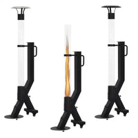 Outdoor Flame Heater Designed for Patio Elegance, 11,000 BTU Output, 360° Glass Enclosure, Mobility Wheels