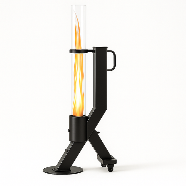Outdoor Flame Heater Designed for Patio Elegance, 11,000 BTU Output, 360° Glass Enclosure, Mobility Wheels